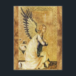ANNUNCIATION ANGEL Parchment Postcard<br><div class="desc">Elegant , artistic and classic design in gold yellow and blue rielaborated from a mediaeval painting.with a bright 3D gemstone.Detail from Orsini-Altar Scene. Italian Painter Simone Martini was a major figure In the development of early Italian Painting and greatly influenced the development of the International Gothic Style.Photography and digital treatment...</div>