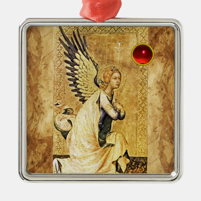 ANNUNCIATION ANGEL  Red Ruby Metal Tree Decoration (Front)