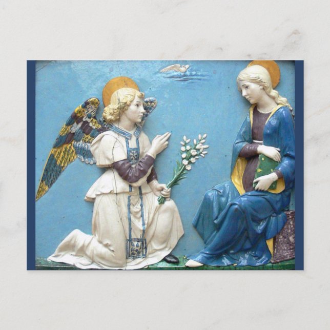Annunciation Angel Virgin Mary Della Robbia Blue Postcard (Front)