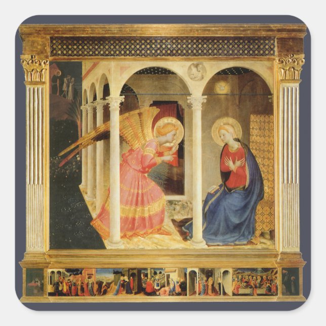 Annunciation by Fra Angelico, Renaissance Fine Art Square Sticker (Front)