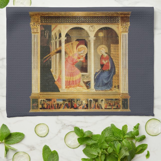 Annunciation by Fra Angelico, Renaissance Fine Art Tea Towel (Folded)