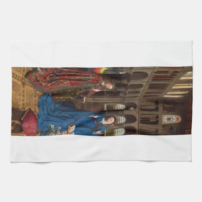Annunciation by Jan van Eyck Tea Towel (Horizontal)