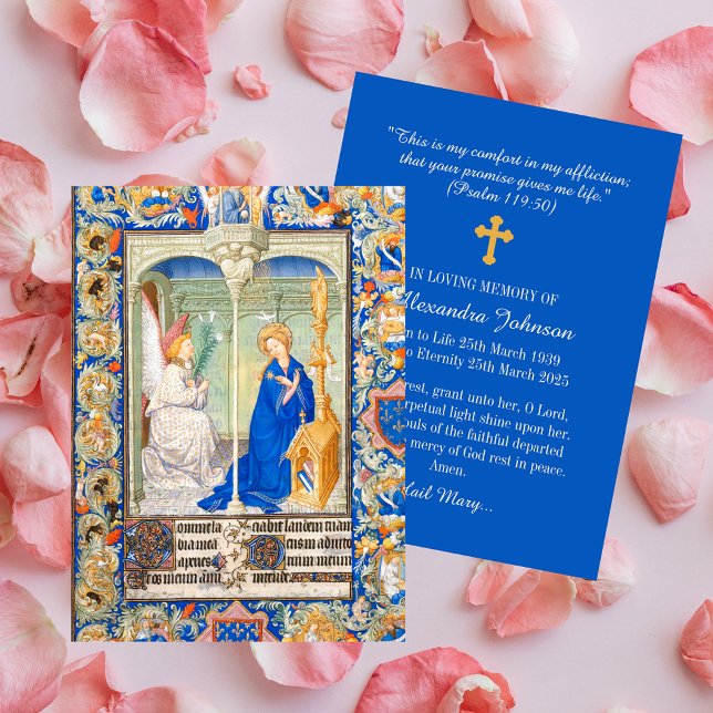 Annunciation Hail Mary Funeral Memorial Prayer Card (The Annunciation of the Blessed Virgin Mary Hail Mary Funeral Memorial Catholic Prayer Card)