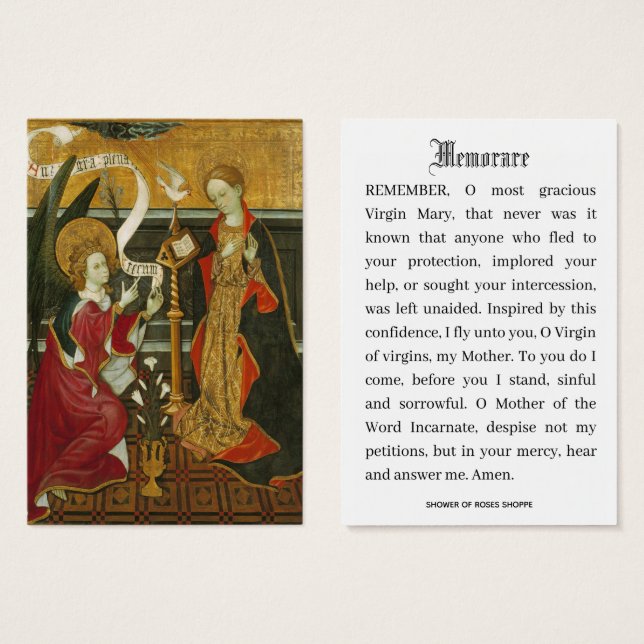 Annunciation of Mary Memorare Catholic Holy Cards (Front & Back)
