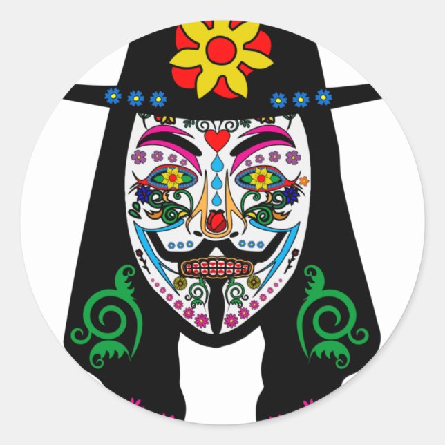 ANONYMOUS Day of the Dead 7 Anon Mask Sugar skull Classic Round Sticker (Front)
