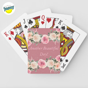 Another Beautiful Day Pink and White Roses Floral Playing Cards