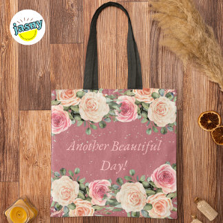 Another Beautiful Day Soft White Pink Rose Tote Bag