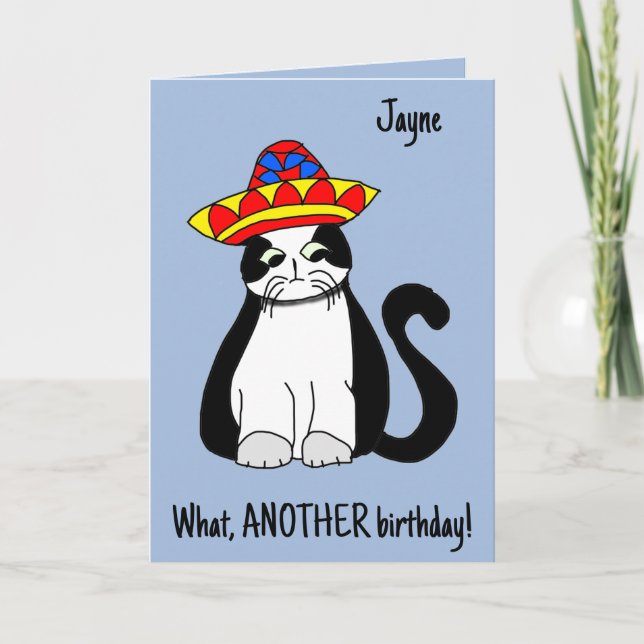 Another birthday! Cute cat in hat.  Happy Card (Front)