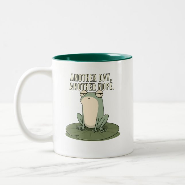 Another Day Another Nope Grumpy Frog Two-Tone Coffee Mug (Left)