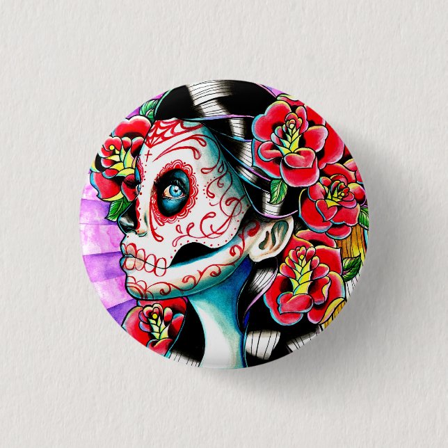 Another Time Sugar Skull Girl 3 Cm Round Badge (Front)