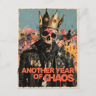 "Another Year of Chaos" Punk Skull King Design Postcard