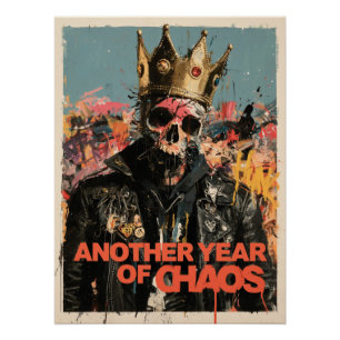 "Another Year of Chaos" Punk Skull King Design Poster
