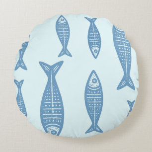 Anouke Coastal Fish / Fjord Blue Round Cushion