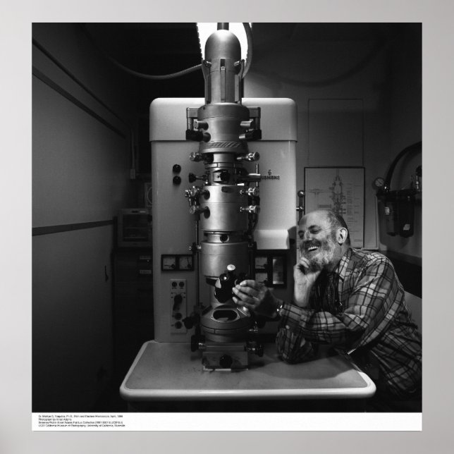 Ansel Adams with Electron Microscope, April, 1965 Poster (Front)