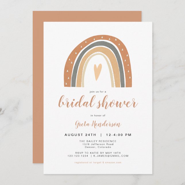 ANSLEY | Boho Burnt Orange Rainbow Bridal Shower Invitation (Front/Back)