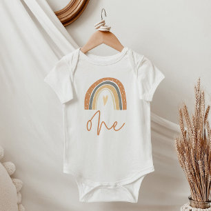 ANSLEY Cute Boho Rainbow Heart One First Birthday Baby Bodysuit