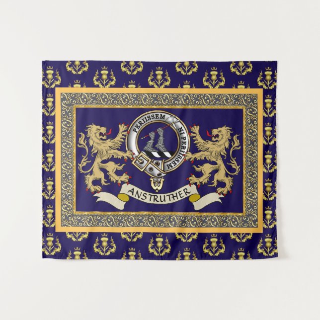 Anstruther Clan Badge Personalised Blue Tapestry (Front (Horizontal))