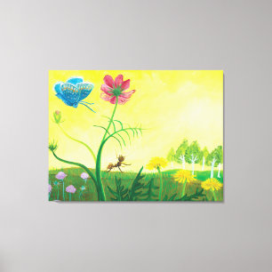 Ant and butterfly on wildflower meadow canvas print