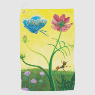 Ant and butterfly on wildflower meadow  golf towel