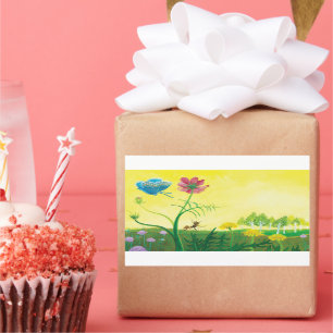 Ant and butterfly on wildflower meadow rectangular sticker