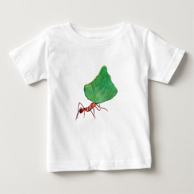 Ant carrying a big leaf baby T-Shirt (Front)