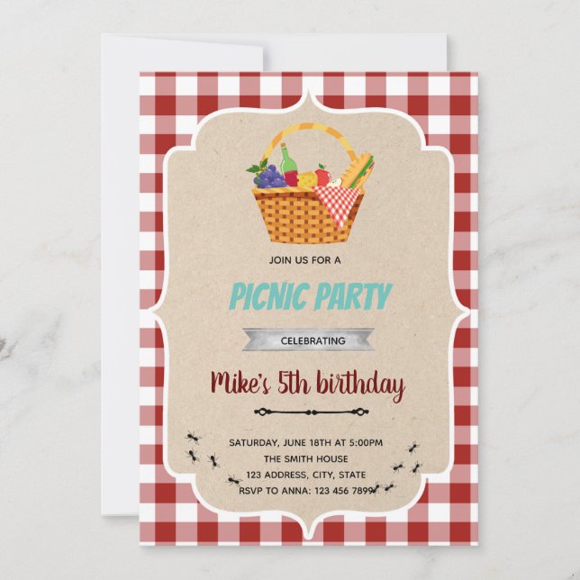 Ant picnic birthday invitation (Front)