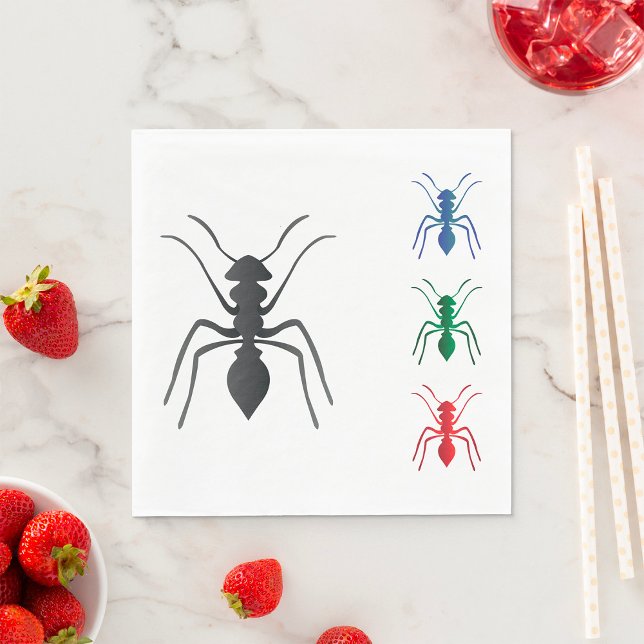 Ant Silhouettes Insects Black Blue Green and Red  Napkin (Creator Uploaded)