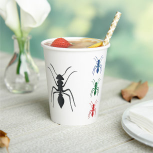 Ant Silhouettes Insects Black Blue Green and Red Paper Cups
