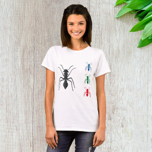 Ant Silhouettes Insects Black Blue Green and Red  T-Shirt
