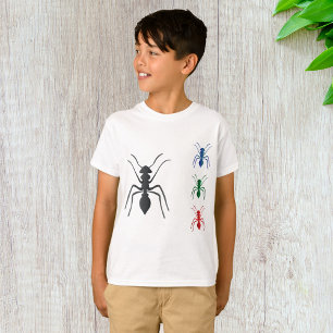 Ant Silhouettes Insects Black Blue Green and Red T-Shirt