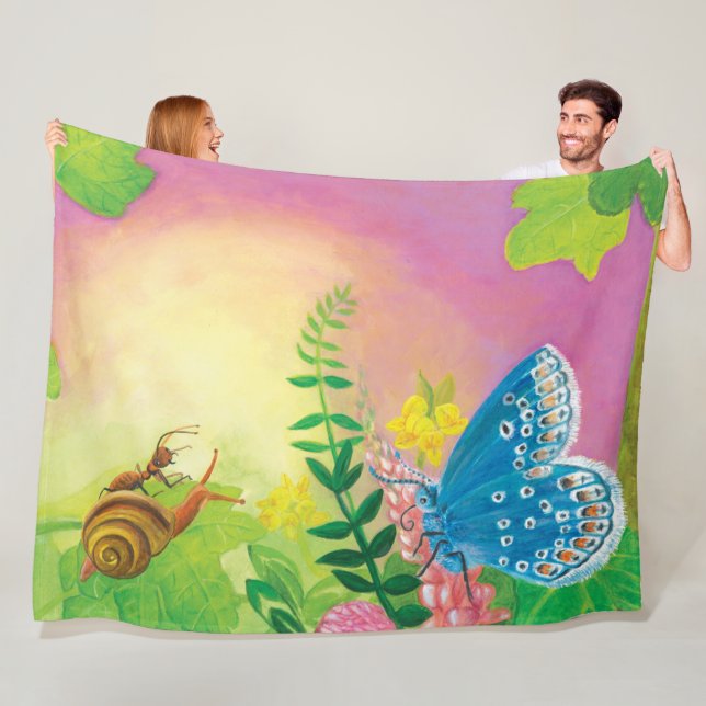 Ant, snail and Chapman's blue butterfly  Fleece Blanket (In Situ)