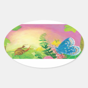 Ant, snail and Chapman's blue butterfly  Oval Sticker