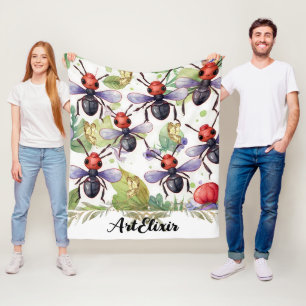 Ant Watercolor Gold Print Fleece Blanket