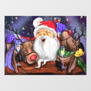 anta and Reindeers Funny Christmas Window Clings