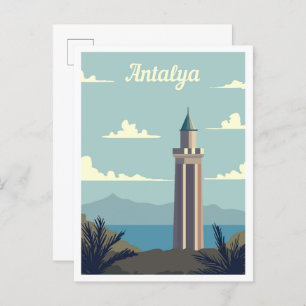 Antalya Turkey Art Travel Illustration Postcard