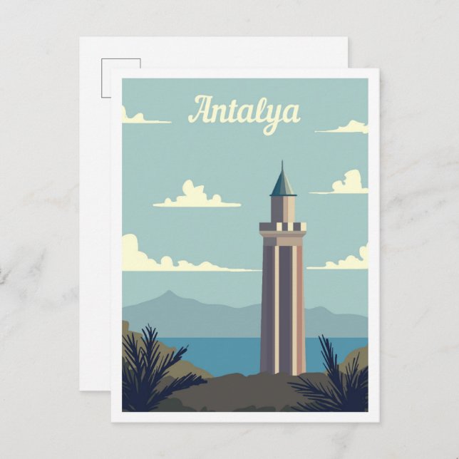 Antalya Turkey Art Travel Illustration Postcard (Front/Back)