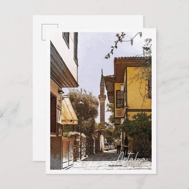 Antalya Turkey Beautiful Colour Pencil City Postcard (Front/Back)