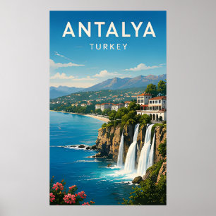 🌊 Antalya Turkey Mediterranean Coast And Waterfal Poster
