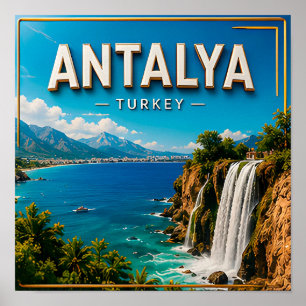 Antalya Turkey Mediterranean Coast Historic Travel Poster