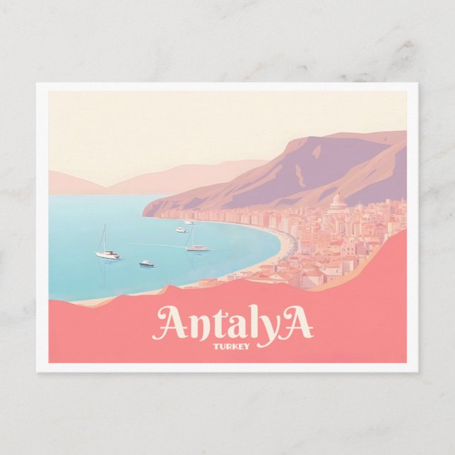 Antalya Turkey Pastel Travel Postcard (Front)