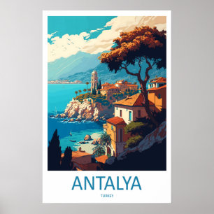 Antalya Turkey Travel Poster Vintage Ski National