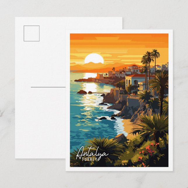 Antalya Turkey vintage travel illustration Postcard (Front/Back)