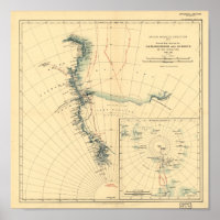 Antarctic Expedition and Surveys Antique Map 1909