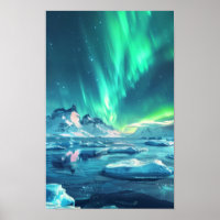 Antarctica Aurora Borealis Panoramic Poster