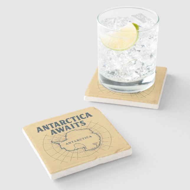 Antarctica Awaits Expedition Map Stone Coaster (Side)
