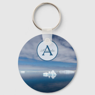 Antarctica blue ice photo with monogram and name key ring