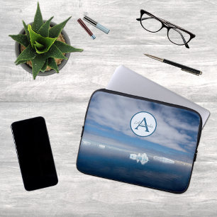 Antarctica blue ice photo with monogram and name laptop sleeve