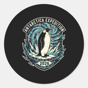 Antarctica Expedition 2026 Retro Souvenir Penguin  Classic Round Sticker