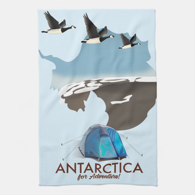Antarctica For Adventure Travel poster map. Tea Towel (Vertical)