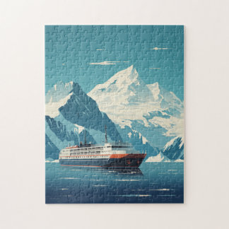 Antarctica Iceberg and Ship Retro Travel Poster Jigsaw Puzzle